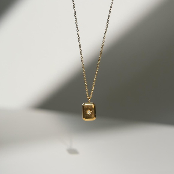 CLOSING SALE! 18K Gold Plated Rectangular Prism Necklace - Picture 3 of 7